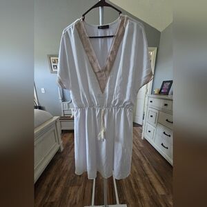 White Dress with Tan Crochet Trim